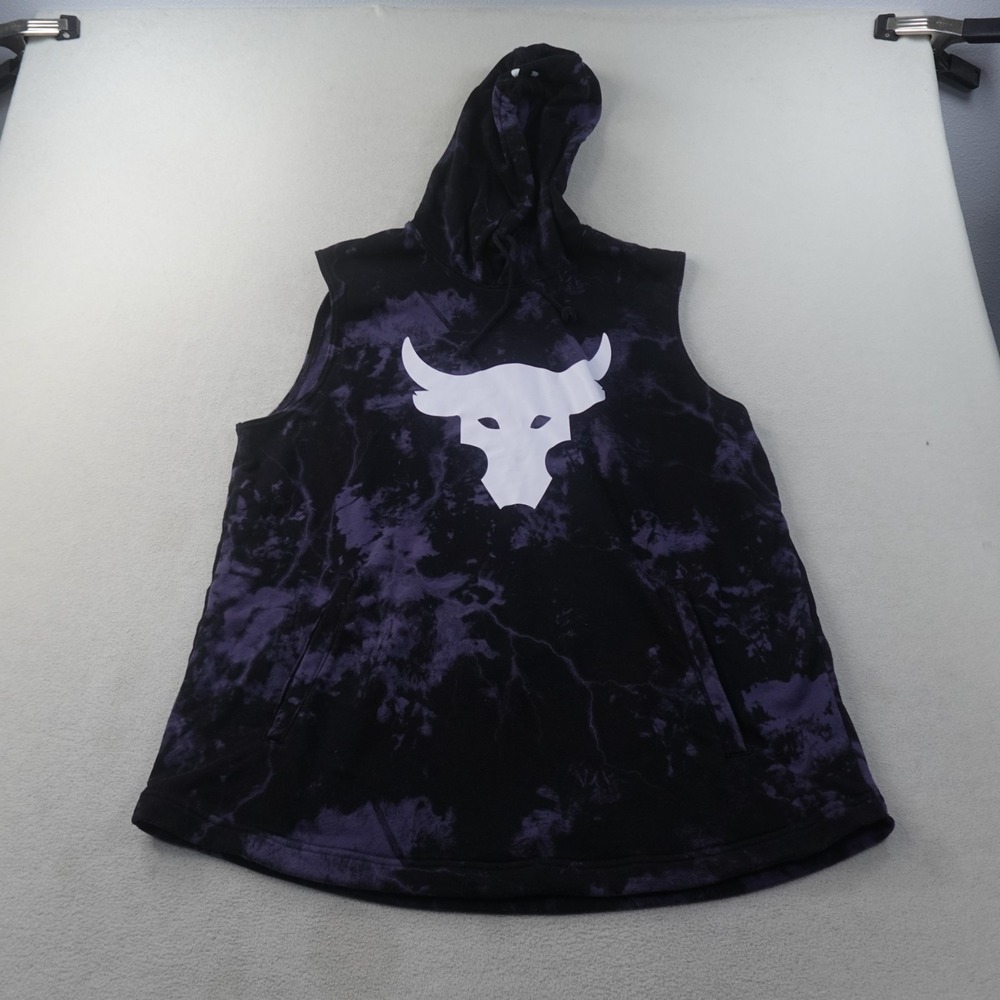 Under Armour Project Rock Terry Hoodie Mens XL Black Purple Tie Dye Sleeveless